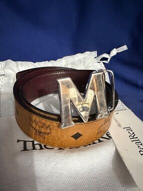 MCM Cognac Logo Belt with Silver 'M' Buckle - Fits a size M - TAKING OFFERS